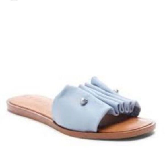 NEW 1. STATE Fann Ruched Leather Light White Silver Pin Slide Sandal 8.5 - Picture 5 of 8